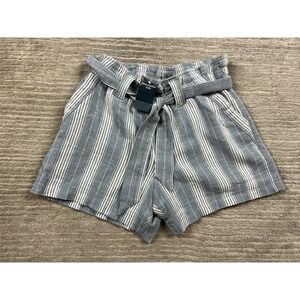 New Abercrombie Kids Shorts Girls 11/12 Blue Striped‎ Paperbag Waist Belted NWT